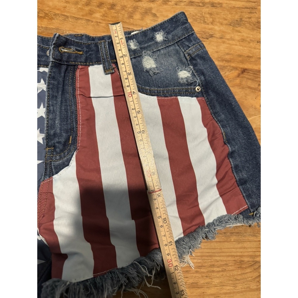 American Flag Women's Shorts Sz L Distressed Cut Off Flag Cowboy Patriotic - Picture 6 of 8